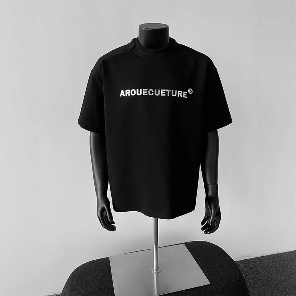 Men's cotton short sleeve pullover shirt with printed letter pattern in loose fit