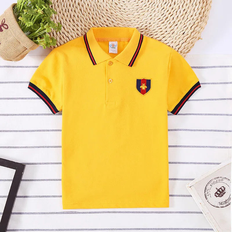Boys' short sleeve cotton t-shirt in red, navy, yellow or off-white colours