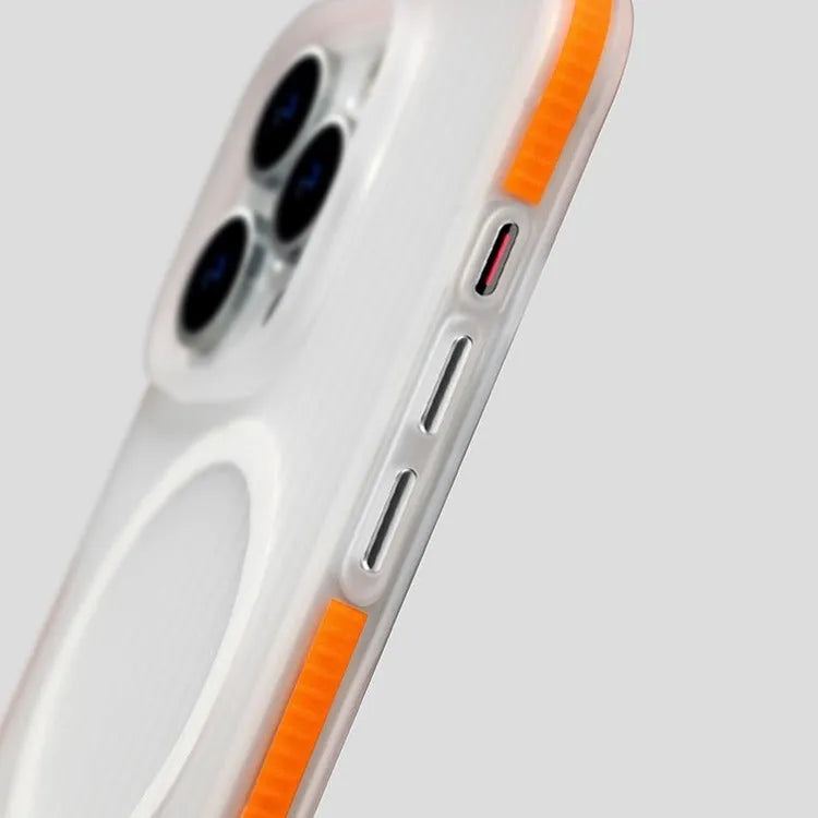 iPhone 15 Pro Max magnetic phone case in black with frosted PC hard shell and striped sand design