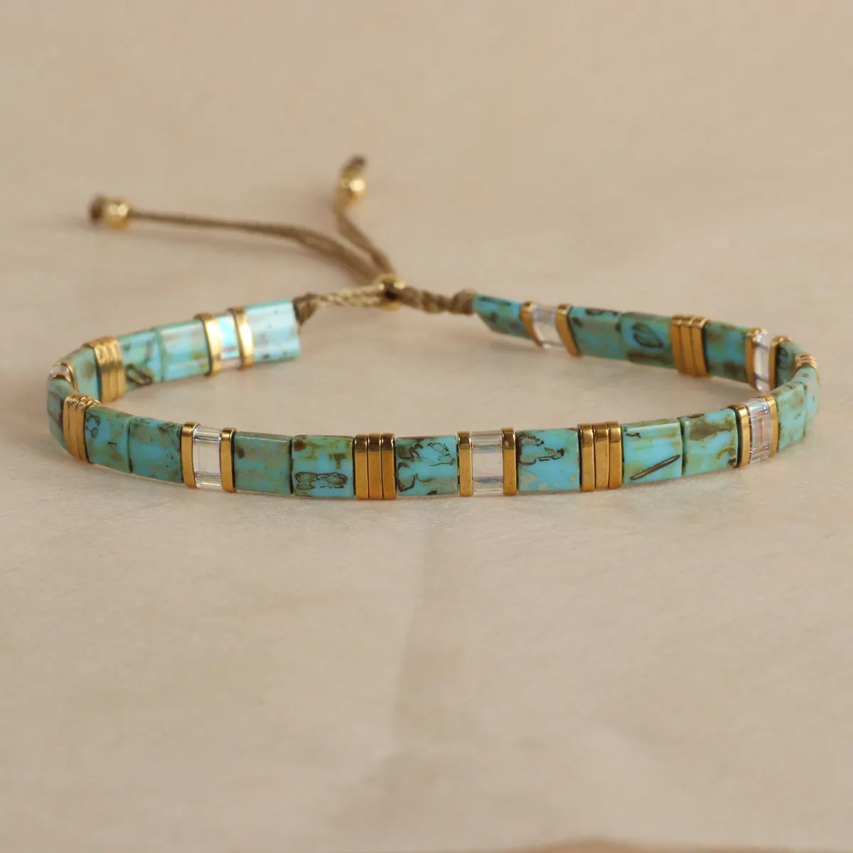 European fashion beaded bracelet with geometric glass and glaze beads in five colour options