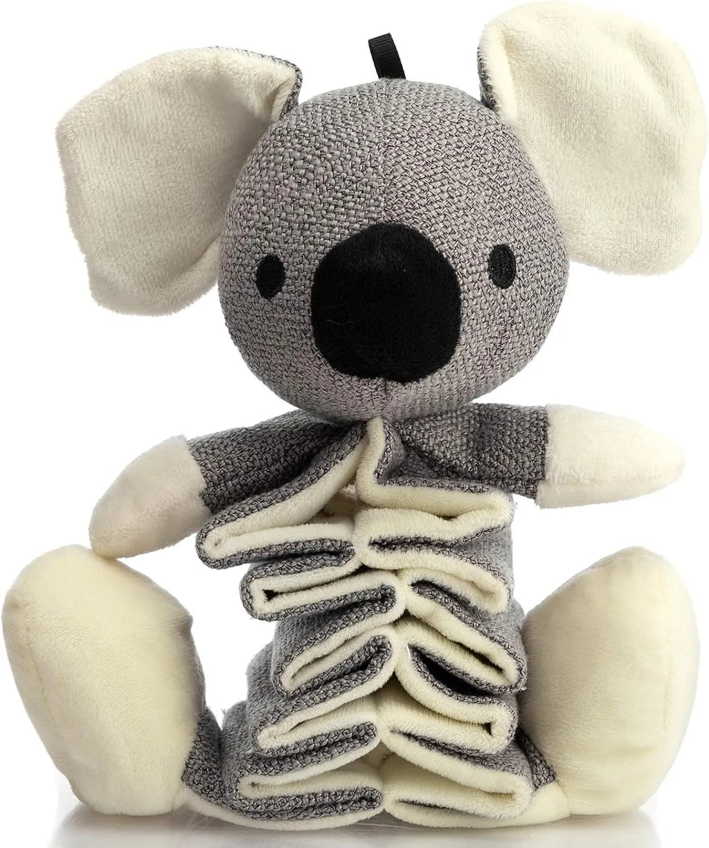 Hollypet grey koala stuffed dog squeaky toy with crinkle paper, 30cm long.