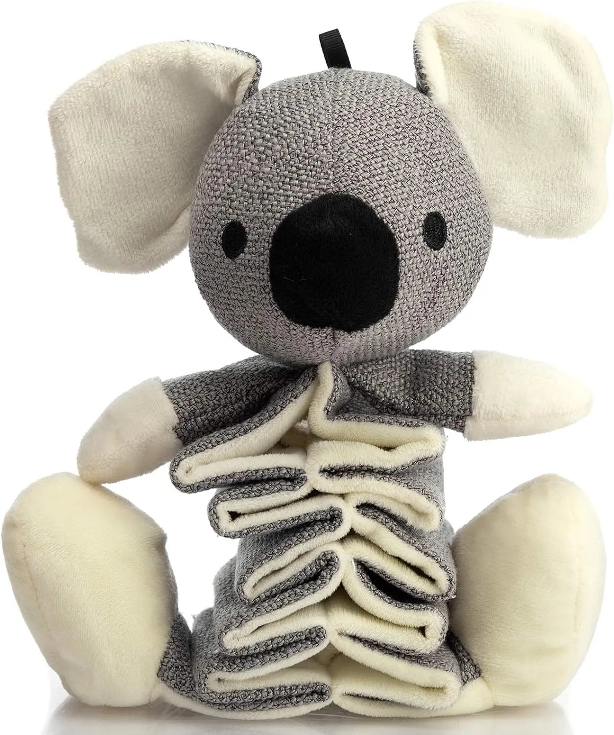Hollypet grey koala stuffed dog squeaky toy with crinkle paper, 30cm long.