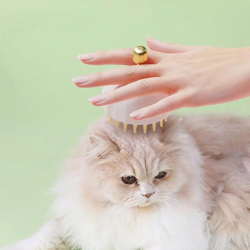 Pet bath massage brush with drainage holes for cat and dog grooming during washing sessions