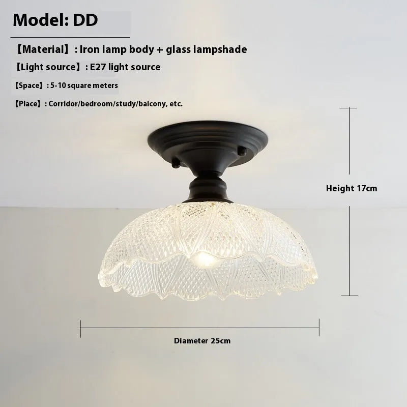 American retro single-head pendant lamp with glass cover for ceiling mounting.