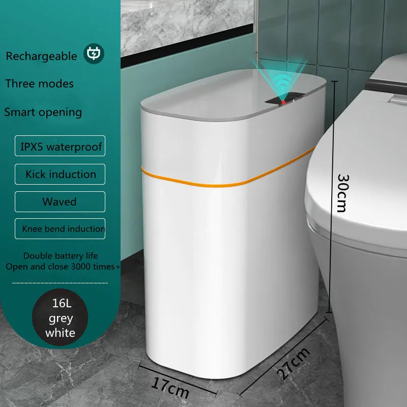 Smart induction trash can 16L white ABS automatic lid dustbin with sensor