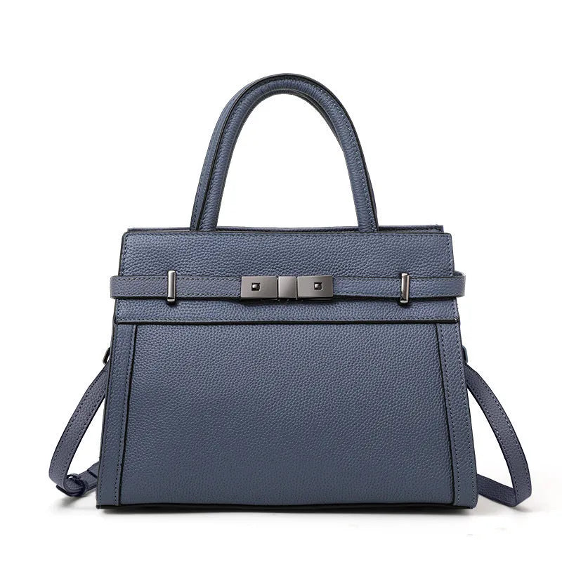 Genuine leather women's crossbody bag in horizontal square shape with clamshell opening