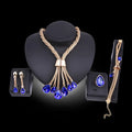 Four-piece gilded women's jewellery set with alloy diamond-finish square pattern, including necklace, earrings and bracelet in 18K gold colour
