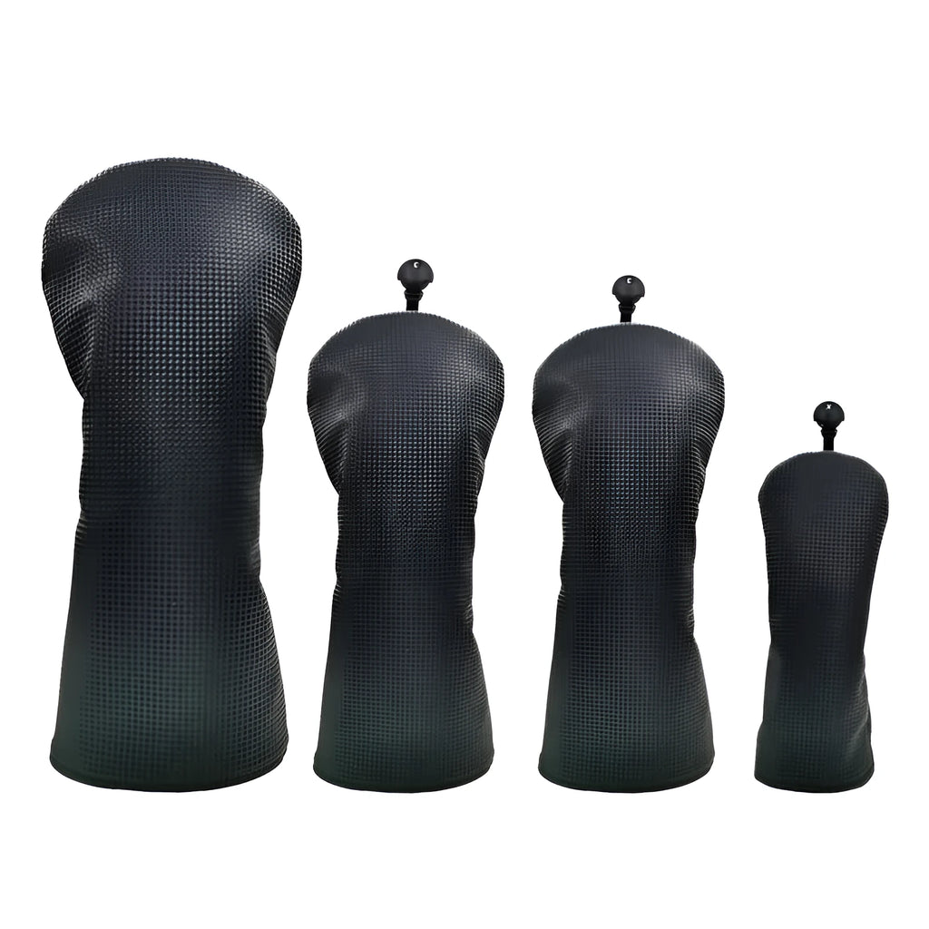 Black golf club headcover for No.1 wood, fairway wood, and iron wood pole sets