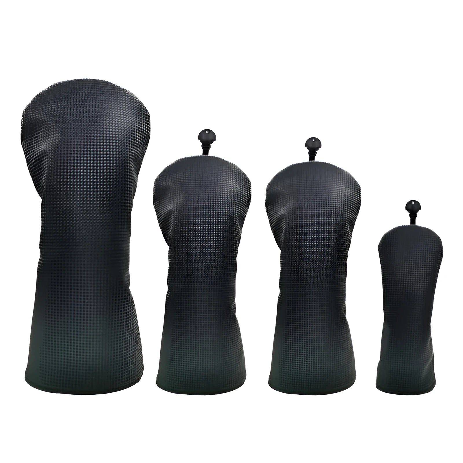 Black golf club headcover for No.1 wood, fairway wood, and iron wood pole sets