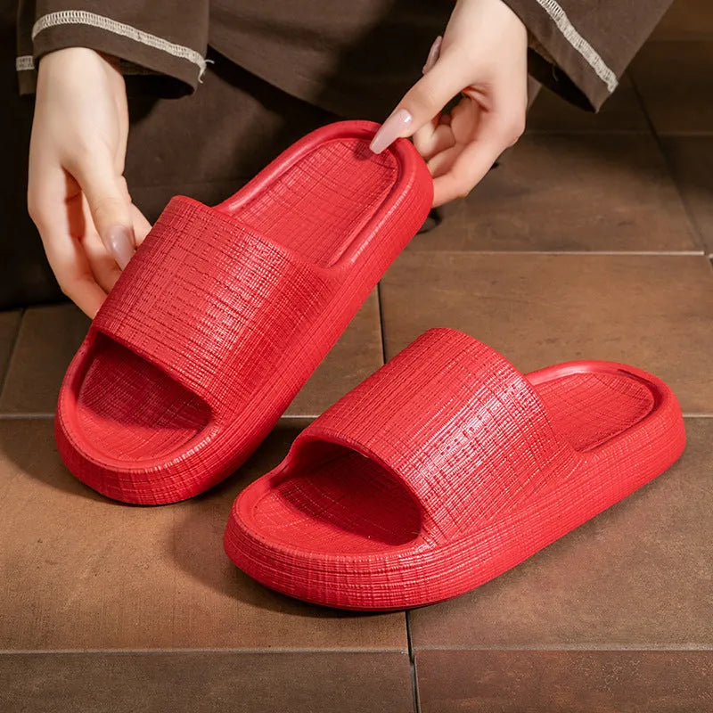 Soft EVA non-slip bath slippers in toe-ring design showing red, green, khaki, black and coffee colour options