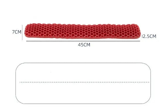 Polymer double-sided wrist rest in blue with hollow grid pattern for keyboard and mouse support