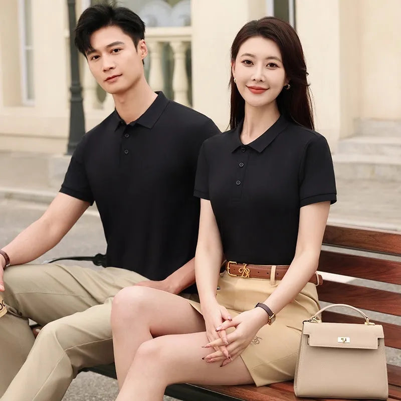 Short sleeve summer polo work t-shirt in cotton-spandex blend with lapel collar in various colours