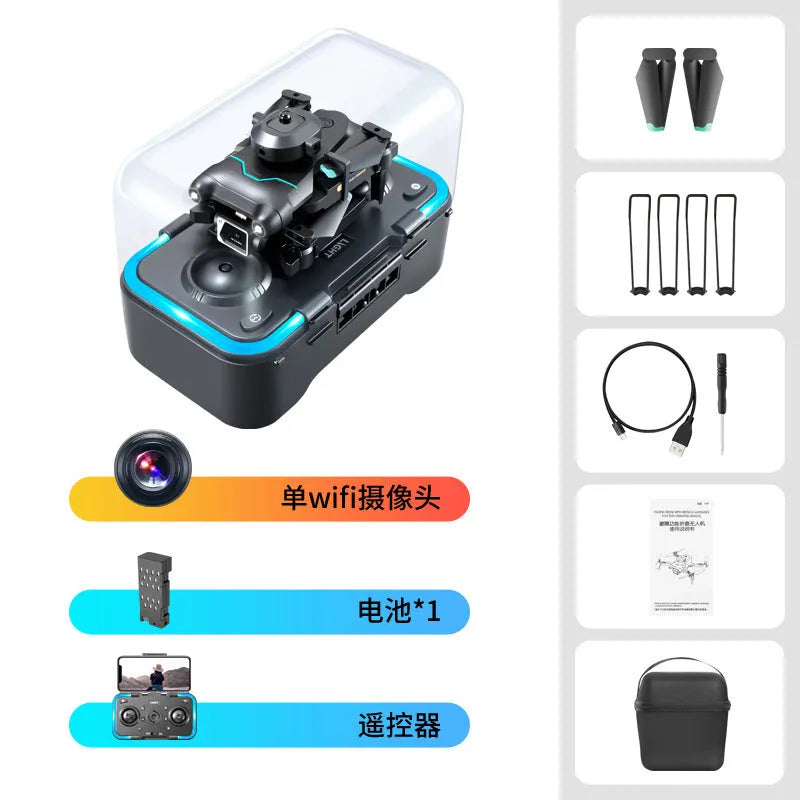 Black quadcopter drone with obstacle avoidance and 4K camera measuring under 30cm