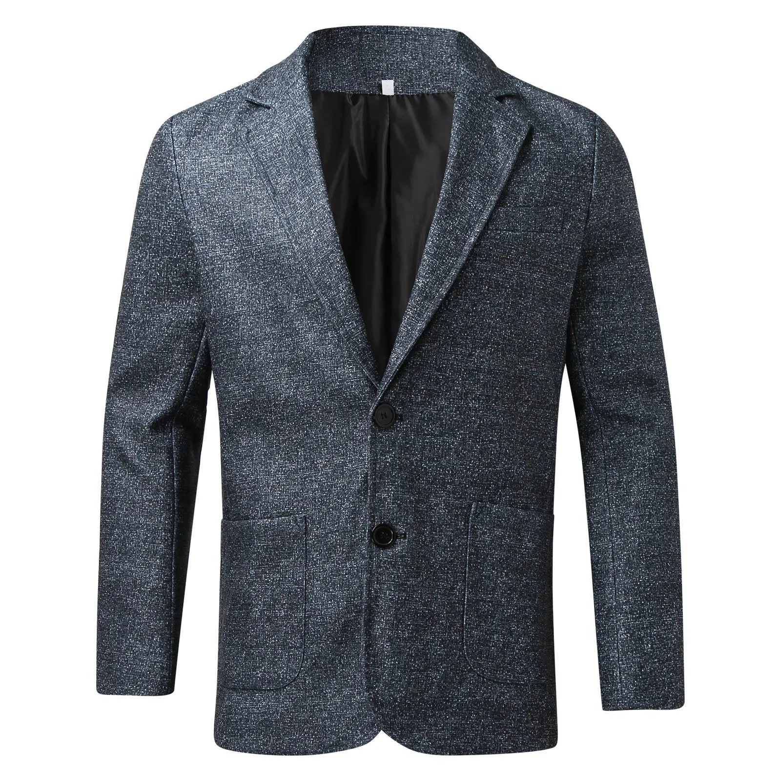 Men's slim fit plaid suit coat in blue plaid with lapel collar and long sleeves for business wear