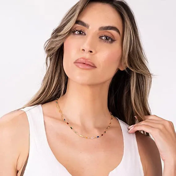 Ladies' adjustable crystal necklace with geometric alloy pendant on 41-50cm chain