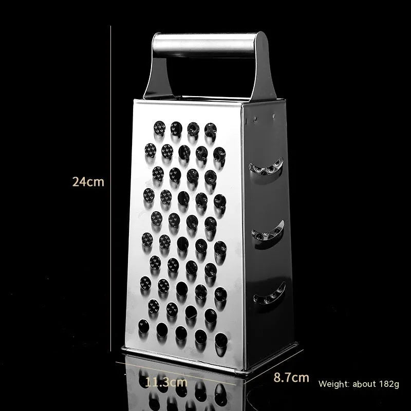 Multifunctional stainless steel vertical grater with cylindrical handle and flat handle options for kitchen use