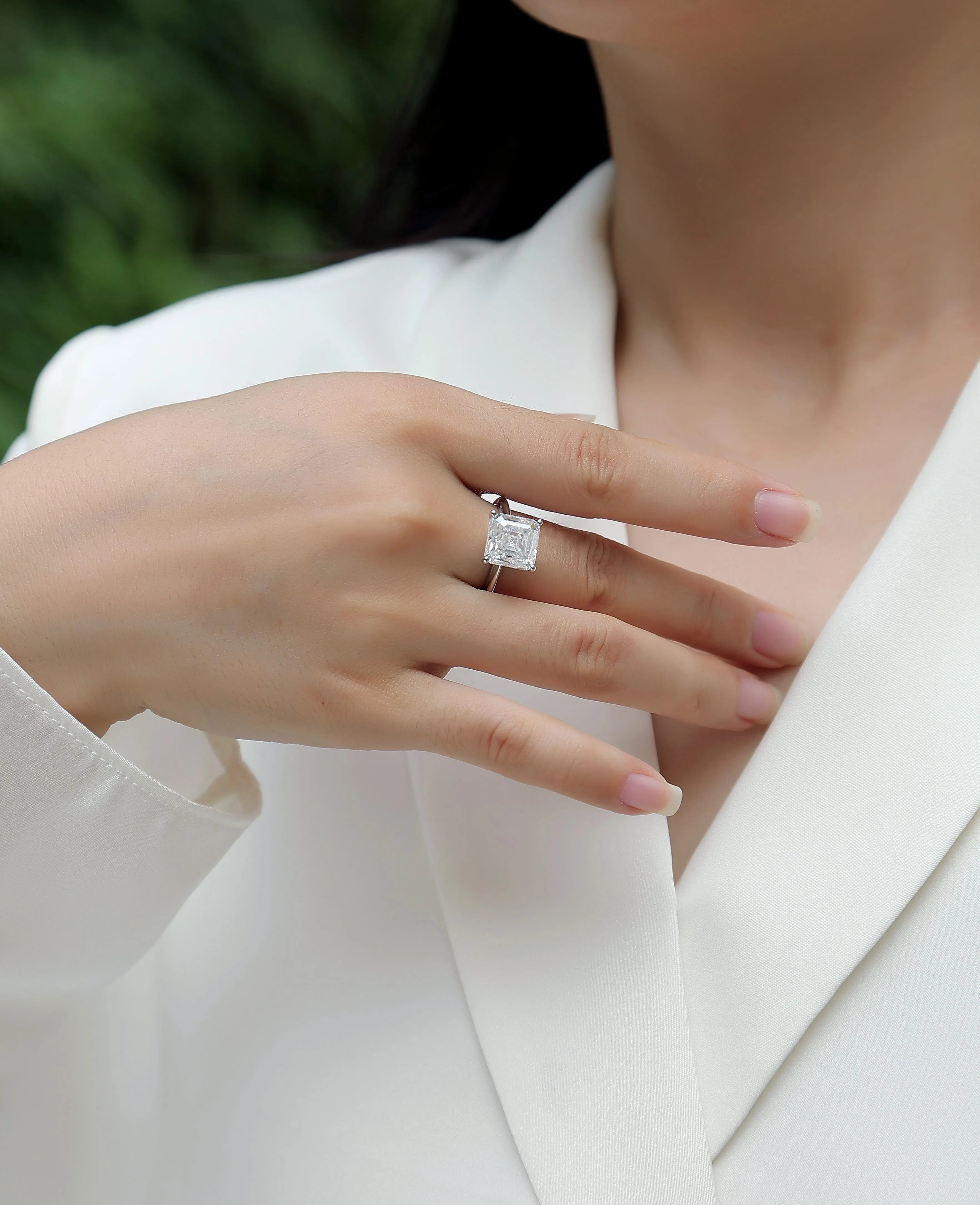 Heart-shaped moissanite wedding ring set in S925 silver with platinum plating, square 10*10 mm stone, gift box packaging