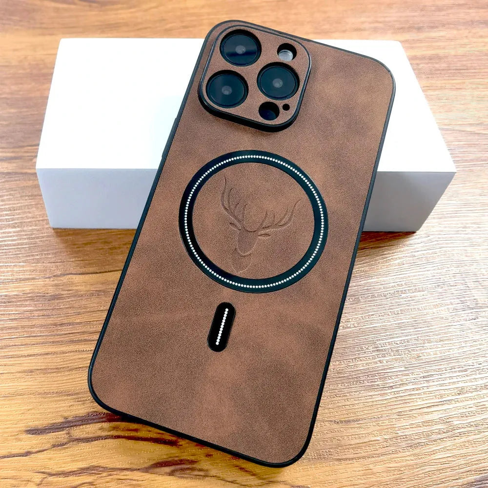 Magnetic imitation leather phone case with sheepskin pattern in black for iPhone