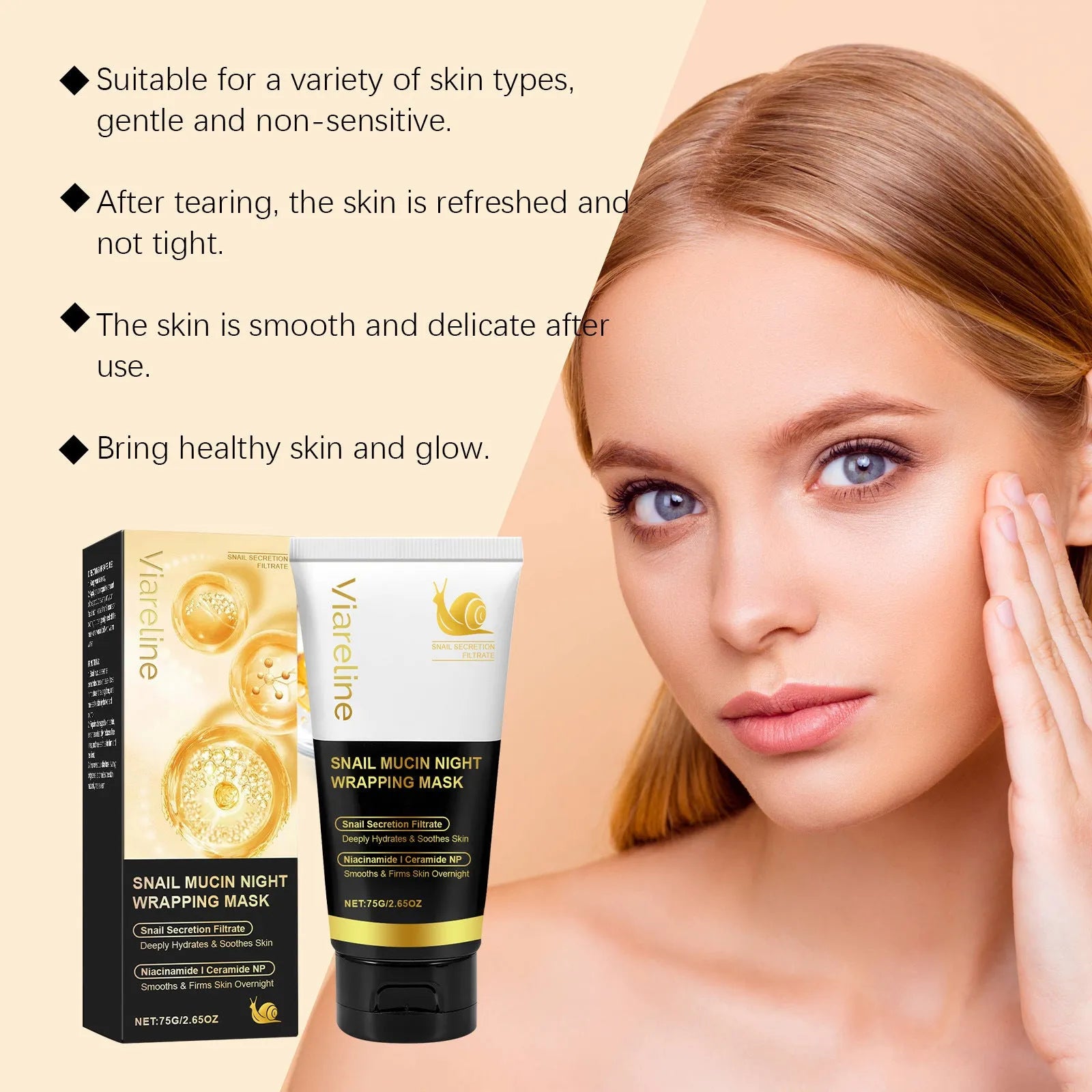 Snail mucus nourishing face mask in 75g gel formula with snail secretion filtrate and collagen