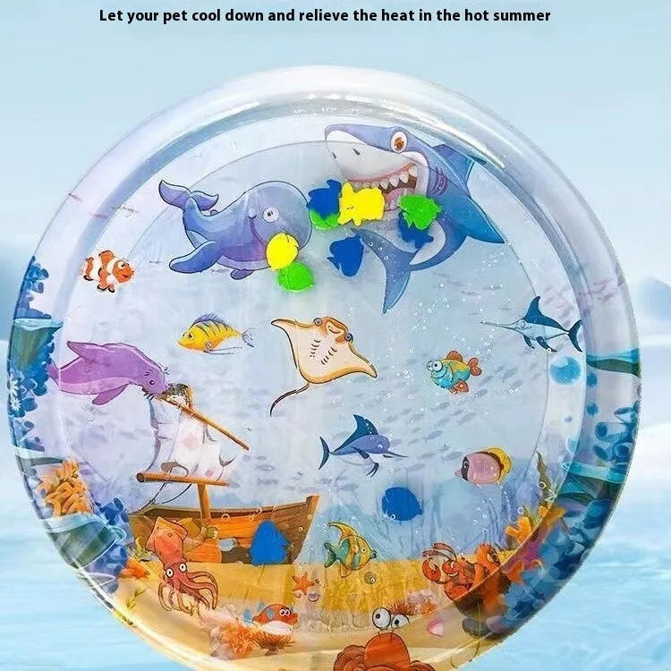 Summer cooling pet water bed PVC ice pad for cats with shark pirate ship design, 100cm size