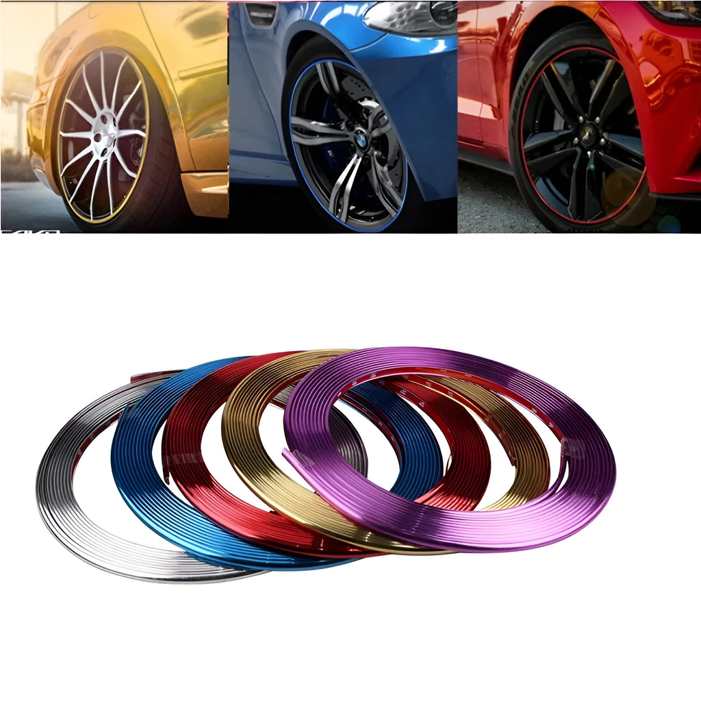 8 metre roll of electroplated purple PVC wheel hub trim sticker with alignment strip