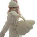 Ladies fashion white velvet backpack with angel plush wings style and embroidery sandwich pocket