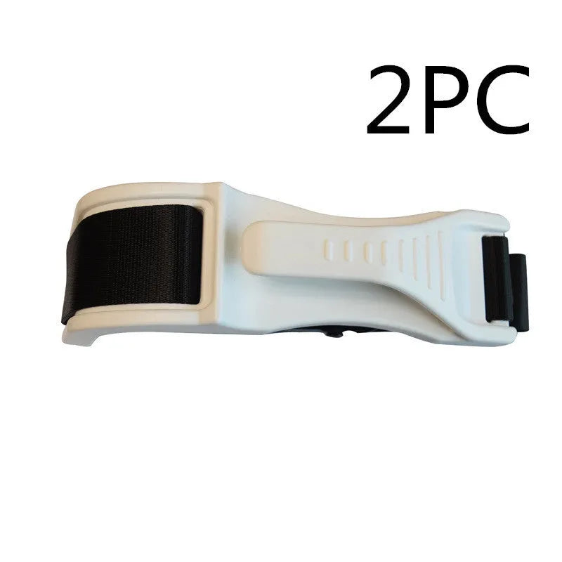 ZUWIT maternity car seat belt adjuster in white plastic attached to a seat belt, redirecting it away from the belly