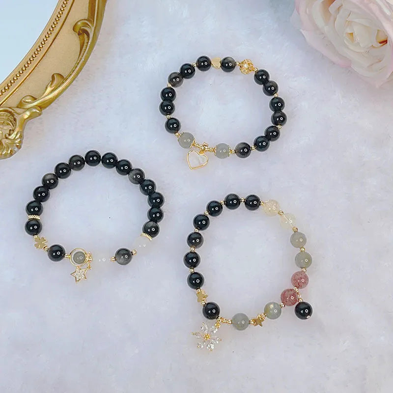 Silver stone bracelet with electroplated finish, sweet cool style, showing flower motif option