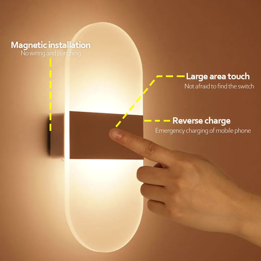 Rechargeable LED wall lamp with USB cable, 2000mAh battery, black right angle finish