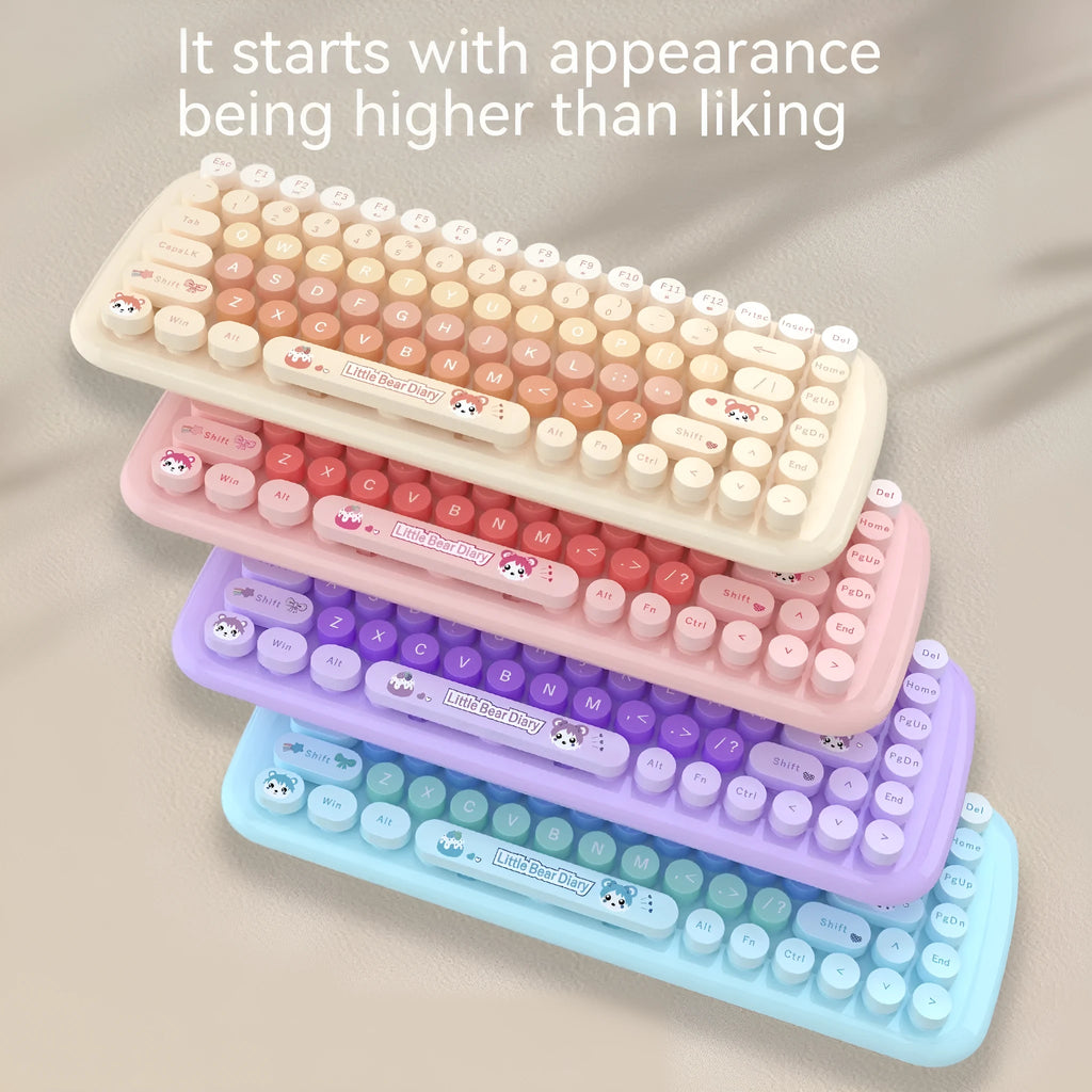 Pink mini cute cartoon wireless keyboard and mouse set with compact 43.5cm keyboard dimensions