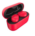 Flame red Qualcomm TWS 3040 Bluetooth earbuds with charging cable