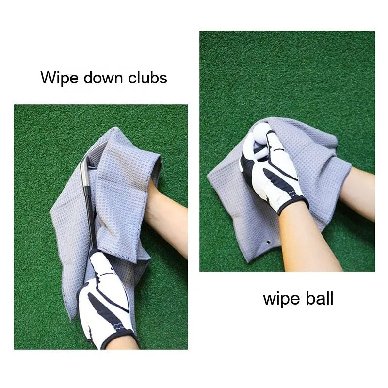 Waffle weave golf ball cleaning cloth towel in assorted colours showing textured surface.