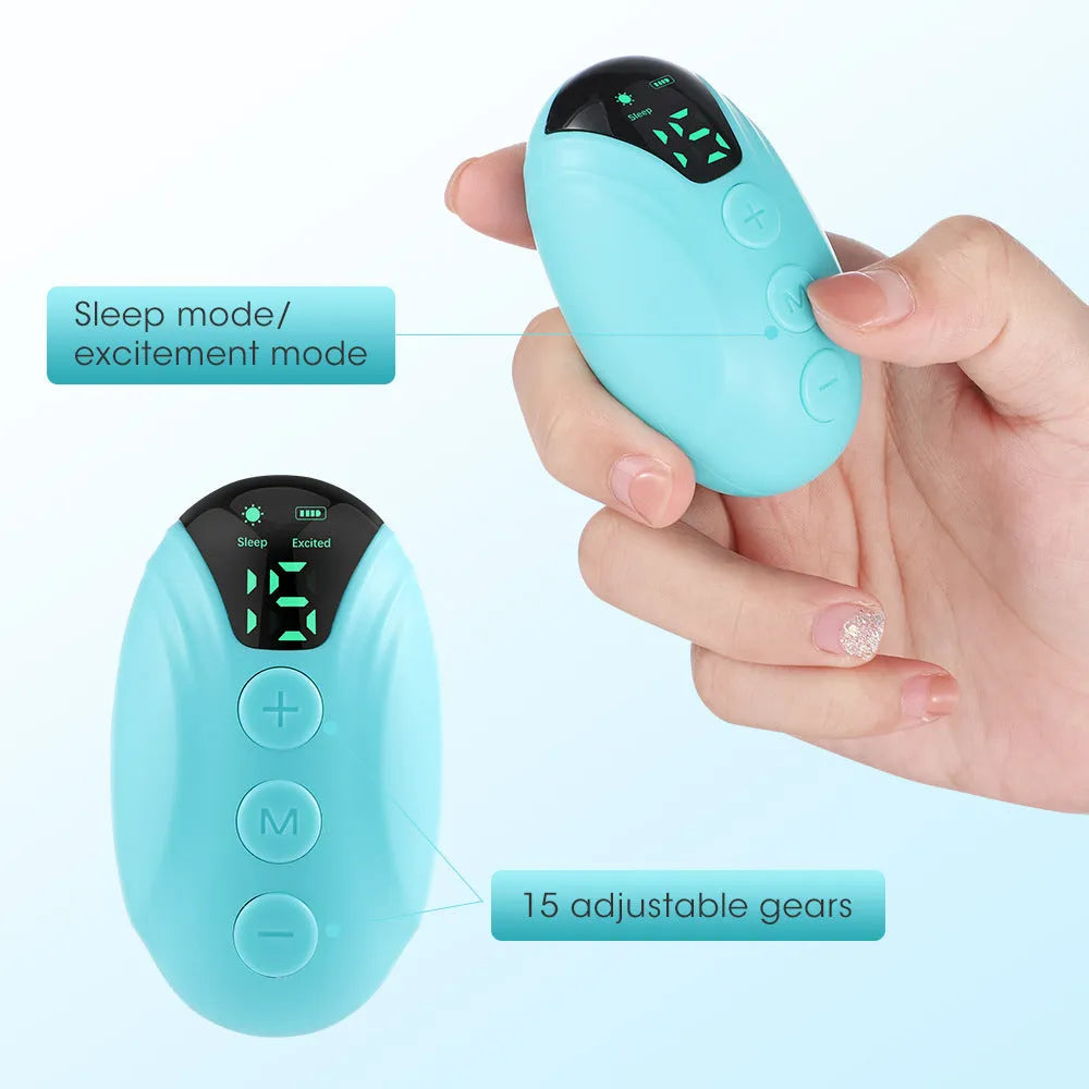 Intelligent charging hand-held pulse decompression insomnia help device in white with wireless remote control and USB cable