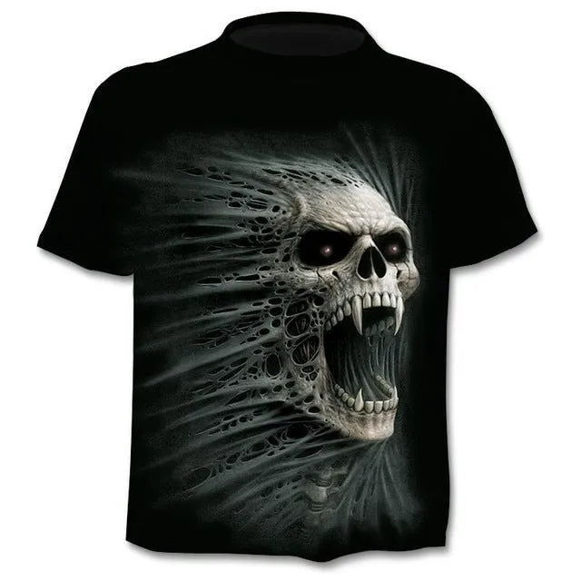 Men's gothic skull print t-shirt punk style round neck regular sleeve top in black
