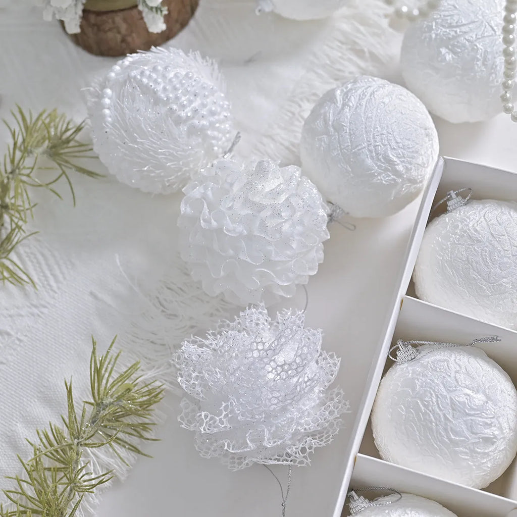 Lace glitter foam Christmas ball decorative pendant ornament in XM0171S colour on plastic base