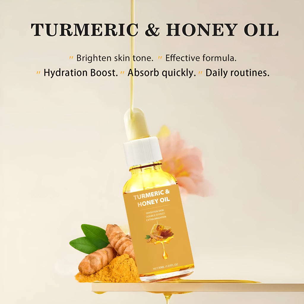 30ml bottle of Turmeric Honey Essential Oil with neutral packaging for facial skincare