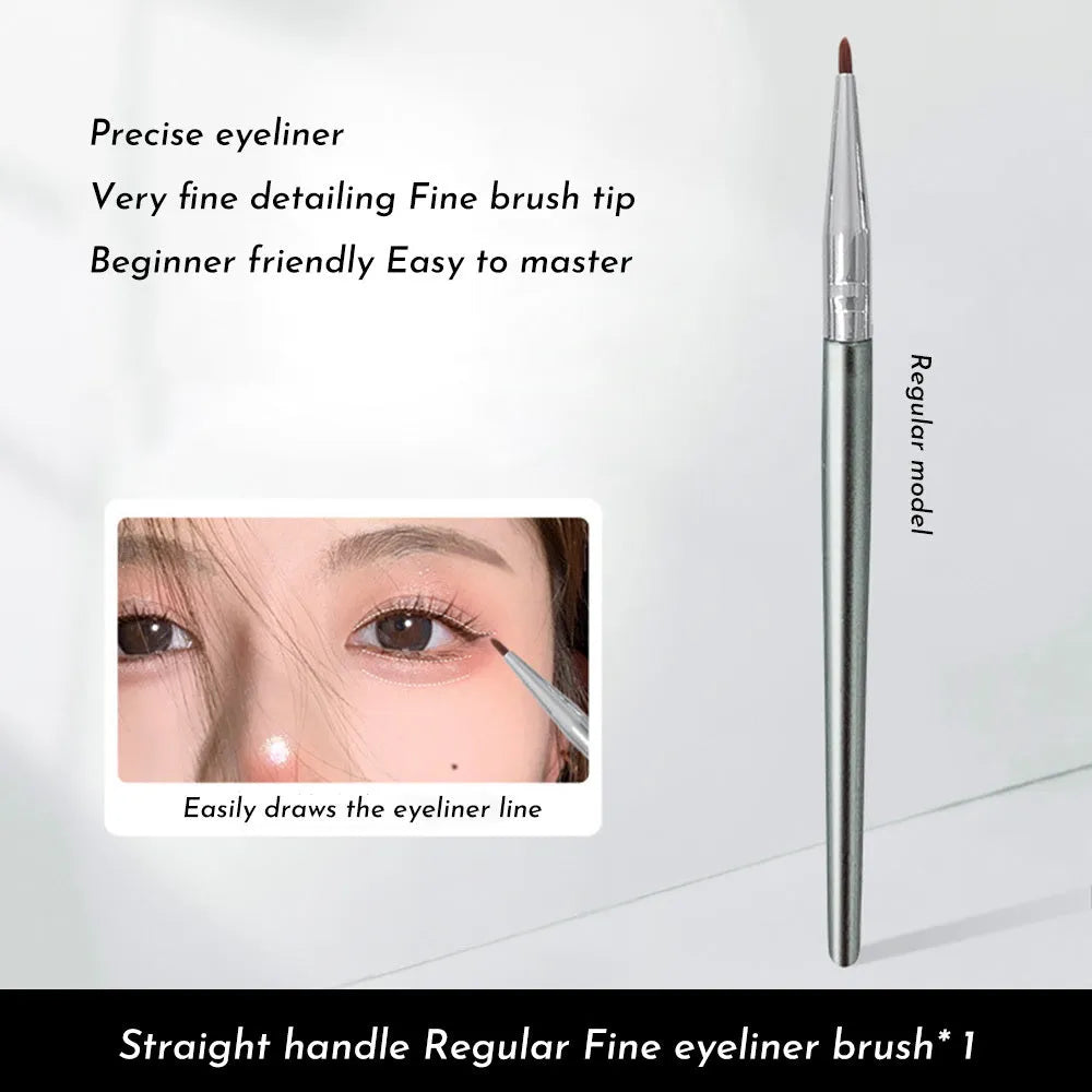 Angled bend head eyeliner brush with fine synthetic bristles for detailed makeup application.