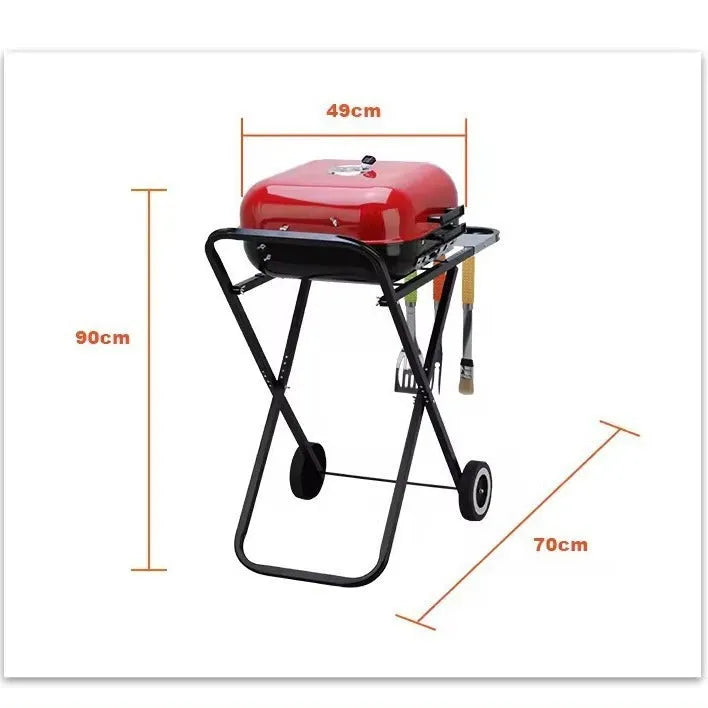 Outdoor courtyard barbecue grill with folding bicycle frame and 42.5x50cm grill plate