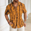 Man wearing a striped 3D printed short sleeve casual shirt in apricot colour.