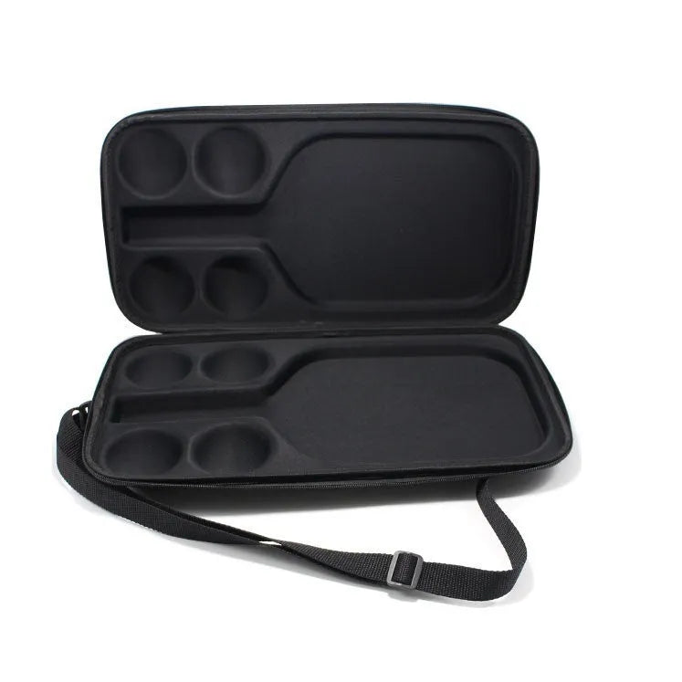 Black EVA shoulder bag for pickleball, showing dual straps and size for racket and ball storage.