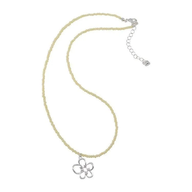 Women's colourful beaded hollow flower necklace with U-shaped pendant on electroplated copper chain