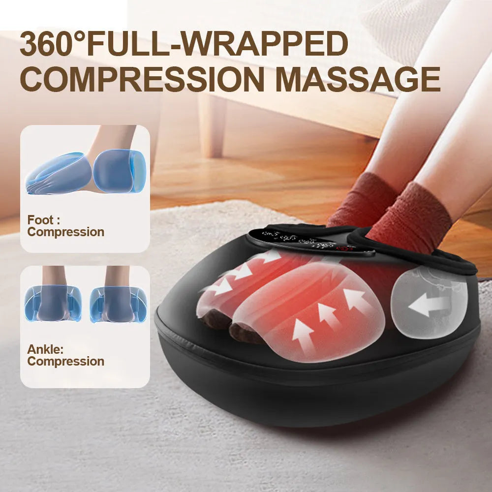 3-in-1 foot massager with air compression and heat features removable washable cover and button controls