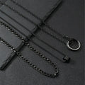 Men's black stainless steel necklace with titanium steel cylindrical ring buckle pendant, three-piece set.