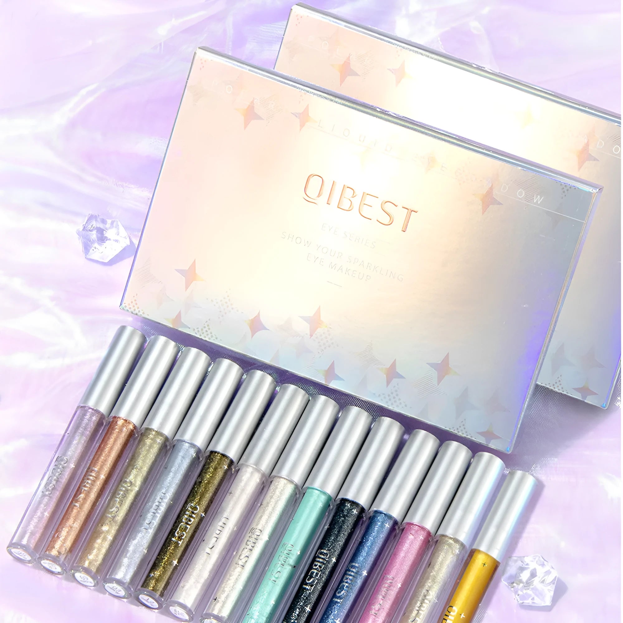 Liquid sequins pearlescent eye shadow set in solid colour with compact case 16.1x10.5x1.3cm
