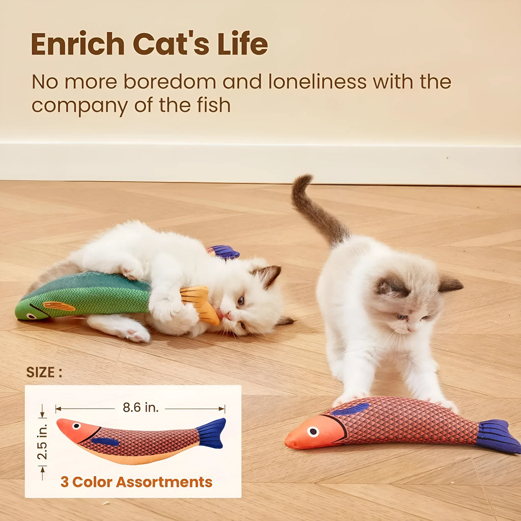 Green saury fish shaped cat toy with plush material and organic catnip filling