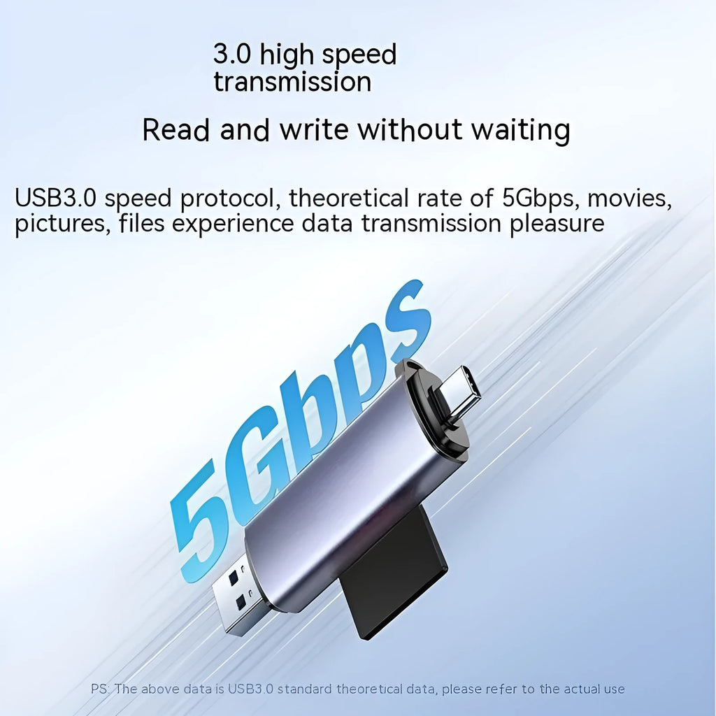 Multi-function aluminium alloy card reader with SD TF Type-C slots and USB 3.0 cable