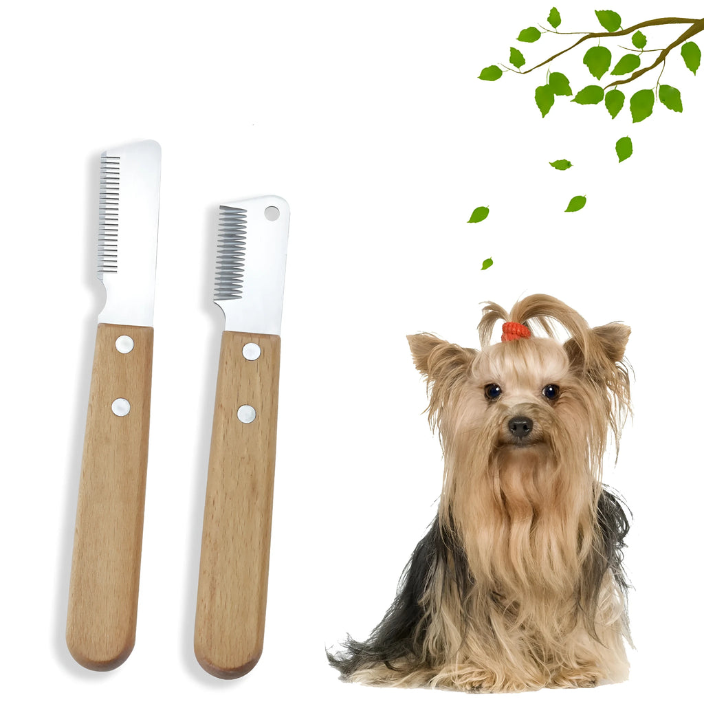 Pet stripping comb with wooden handle and metal teeth for dog cat grooming