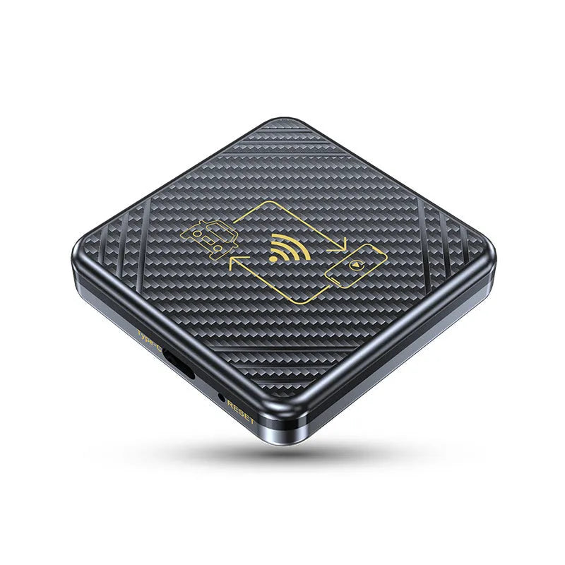 CarPlay to wireless adapter box for Android Auto with USB connection in gold and white colours