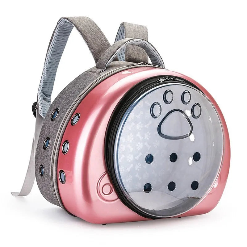 Transparent space capsule cat carrier bag with breathable design and front shell cover in choice of colours