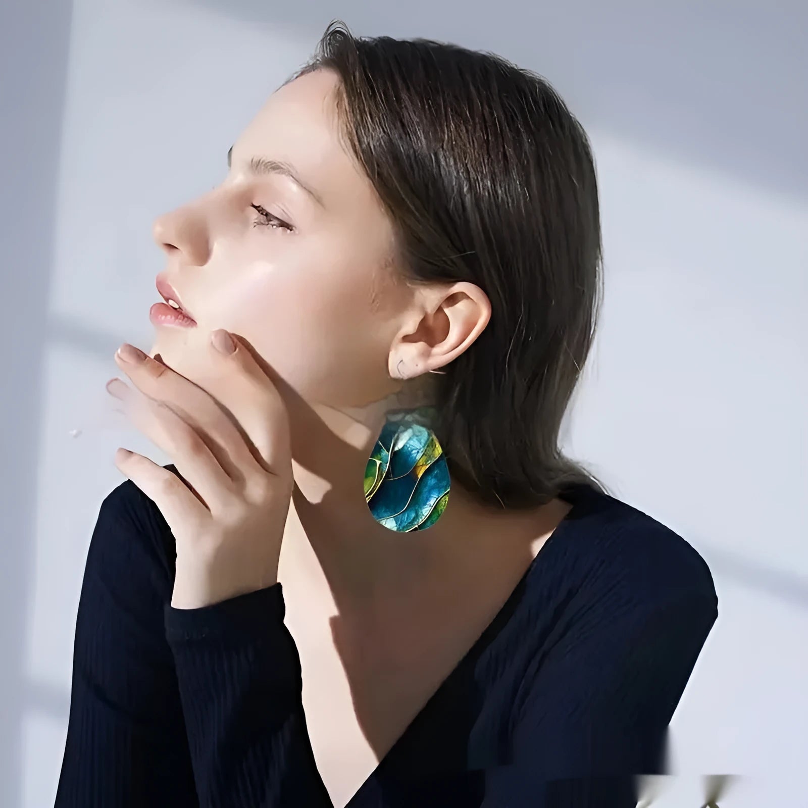 Acrylic flat branch knot drop earrings with printed design in drop shape for unisex wear